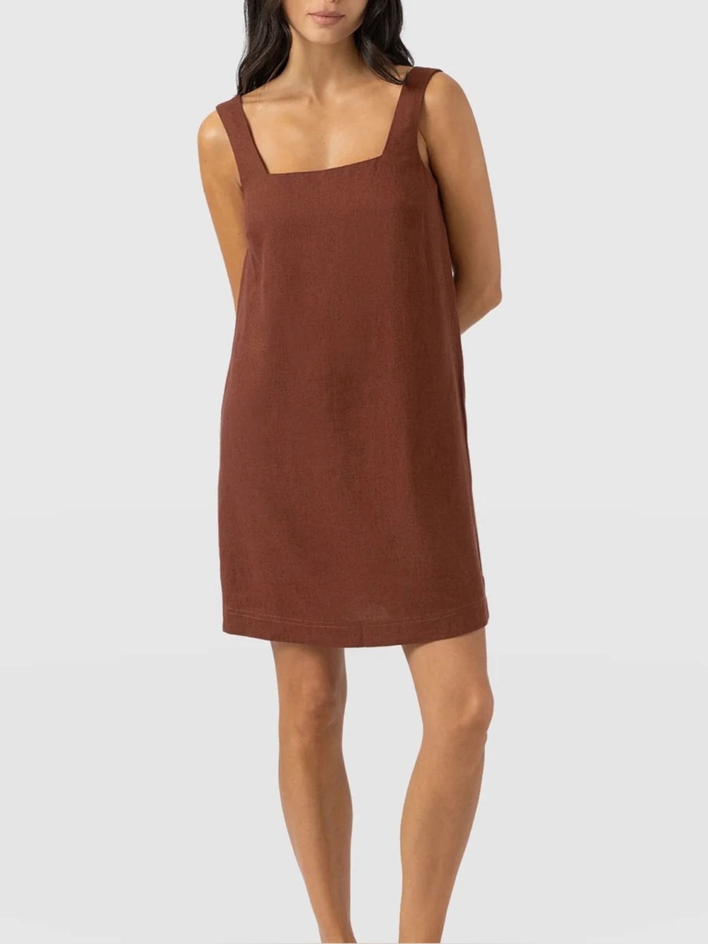 Japna Linen Blend Brown Pocketed Dress Size L